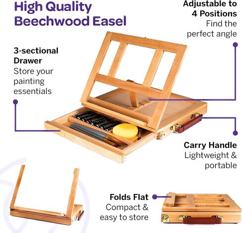 لووميني مجموعة طلاء اكريليك للبالغين والاطفال، تتضمن حامل سطح الطاولة، قماش وفرش. 24 لون طلاء اكريليك، 15 فرشاة، 1 حامل، 1 قماش | مجموعة رسم للبالغين in Kuwait