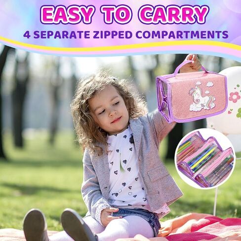 مجموعة أقلام تحديد معطرة بالفواكه مكونة من 63 قطعة مع مقلمة يونيكورن، لوازم فنية يونيكورن للأطفال تتضمن أقلام قابلة للغسل، ملصقات، طوابع، كتاب تلوين، هدايا يونيكورن للفتيات بعمر 4 5 6 7 8 سنوات in Kuwait