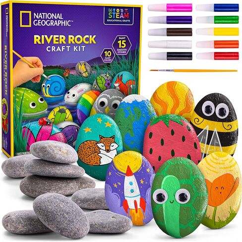 NATIONAL GEOGRAPHIC Rock Painting Kit - Arts and Crafts Kit for Kids, Paint & Decorate 15 River Rocks with 10 Paint Colors & More Art Supplies, Outdoor Toys for Girls and Boys (Amazon Exclusive) in Saudi Arabia