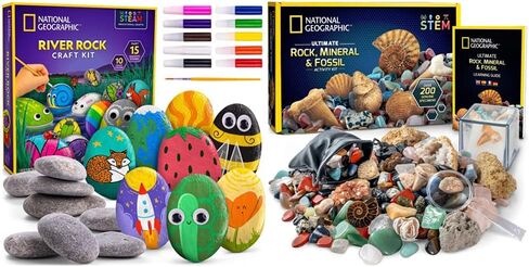 NATIONAL GEOGRAPHIC Rock Painting Kit - Arts and Crafts Kit for Kids, Paint & Decorate 15 River Rocks with 10 Paint Colors & More Art Supplies, Outdoor Toys for Girls and Boys (Amazon Exclusive) in Saudi Arabia