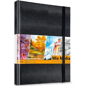 Mix Media Pad Ohuhu Square 8.3"x8.3" Mixed Media Art Sketchbook 120 LB/200 GSM Heavyweight Papers 78 Sheets/156 Pages PU Hardcover Mixed Media Paper Pad for Artist Drawing Book Sketching Pad