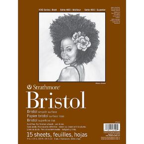 Strathmore 400 Series Bristol Paper Pad, Smooth, Tape Bound, 9x12 inches, 15 Sheets (2-ply) - Artist Paper for Adults and Students - Markers, Pen and Ink