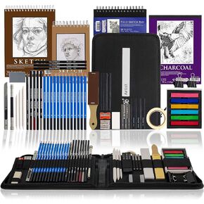 U.S. Art Supply 44-Piece Drawing & Sketching Art Set with 4 Sketch Pads (242 Paper Sheets) - Professional Artist Kit, Graphite, Charcoal, Pastel Pencils & Sticks, Erasers - Pop-Up Carry Case, Student