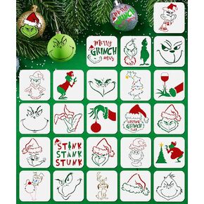24PCS Small Grinchs Christmas Stencils for Painting,3x3Inch Reusable Christmas Stencils for Making Christmas Ornaments/Wood Slice/Holiday Cards in Kuwait