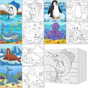 6Pcs Pre Drawn Canvas for Painting, 6 x 6" Printed Canvas to Paint Canvas Set for Painting First & Last Day of School Paint Party Favor for Little Painter Student Artist