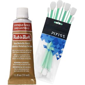 Rub n Buff Wax Metallic Antique Gold, Rub and Buff Finish, 0.5-Fluid Ounce, Pixiss Blending and Application Tools for Applying Metallic Wax Paint