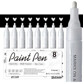 AKARUED Black Acrylic Paint Markers: 8 Pack Black Paint pen, Acrylic Black Paint Marker for Rock Painting, Stone, Wood, Glass, Metallic, Ceramic, Graffiti, Paper, Drawing, Water-Based Paint pens Sets in Kuwait