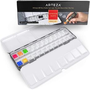 ARTEZA Empty Watercolor Palette Tin, 48 Half Pans, Customizable Portable Empty Half Pans for Watercolor Paints