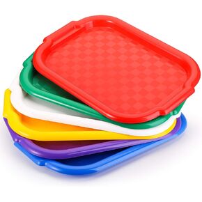 Suwimut 6 Pack Kids Activity Plastic Tray, 15 x 10.5 x 1 Inch Multicolor Stackable Arts and Crafts Organizer Tray Plastic Serving Tray for Sensory Toys, Painting, Beads, DIY Projects, Montessori Tray in Kuwait