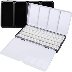 LOONENG Empty Watercolor Palette, Metal Watercolor Tin with Fold-Out Palette, Small Watercolor Tray Palette with 8 Empty Watercolor Full Pans for Plein Air Painting, Acrylic and Oil Painting