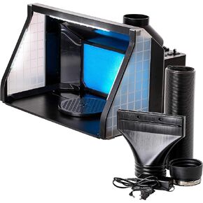 كشك رش البخاخة هوبي المحمول المضاء بمروحة مزدوجة كبيرة جدًا من Master Airbrush مع إضاءة LED لطلاء جميع الأعمال الفنية والكعك والحرف اليدوية والهوايات والأظافر والقمصان والمزيد. يتضمن خرطوم عادم بطول 6 أقدام in Kuwait