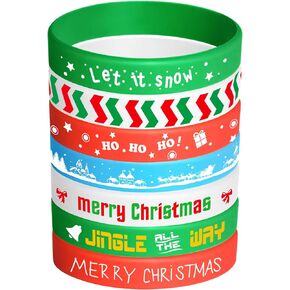 FEPITO 35 Pieces Christmas Wristband Silicone Wristbands Rubber Band for Christmas Party Decoration 7 Merry Xmas Patterns