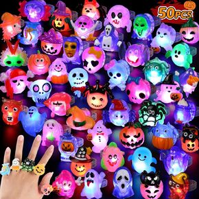 50PCS 3D Christmas Light Up Rings Toy Christmas Party Favors Flash Finger Ring For Kid Ring Glow in The Dark Party Supplies Christmas Stocking Stuffers Christmas Gifts Christmas Party Toy Rings