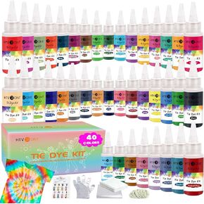 HTVRONT Tie Dye Kit - 40 Vibrant Colors Tye Dye Kit for Large Groups, Pre-Filled Bottles Tye dye for Kids, Permanent Tie Dye Kits for Adults Tyedyedye Party Supplies Tye dye Kit to Go(Just Add Water)