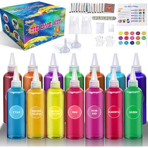 Tie Dye Kit 14 Colors Tie Dye Kit for Large Groups, Christmas Colors Tie Dye for Kids, Non Toxic Permanent Fabric Dye Summer Activities for Kids, Adults, Large Groups, Handmade Party