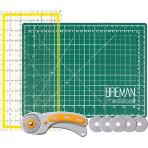WA Portman Rotary Cutter Set & Sewing Cutting Mat - 45mm Rotary Cutter for Fabric & 5 Blades - 12x18 Inch Fabric Mat - 6x18 Inch Quilting Ruler Cutting Wheel