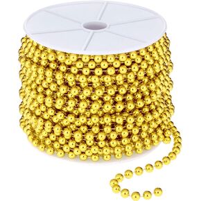 98 Feet Christmas Tree Beads Artificial Pearls Beads Garland Plastic Beads Roll for Xmas Tree DIY Supplies and Holiday Decorations (Gold)