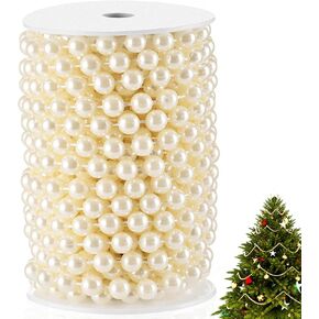 XINHUIDALSQ Craft String of Pearls 10 MM Faux Pearl Beaded, 33 Feet Ivory Garland Bead String for Christmas Tree Decorations, Wedding Party Decoration(Ivory, 10mm/10M)