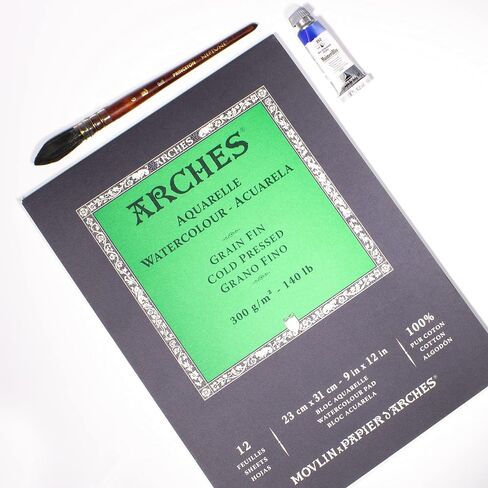 Arches Watercolor Pad 9x12-inch Natural White 100% Cotton Paper - 12 Sheet Arches Watercolor Paper 140 lb Cold Press Pad - Arches Art Paper for Watercolor Gouache Ink Acrylic and More in Saudi Arabia