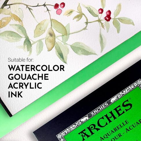 Arches Watercolor Pad 9x12-inch Natural White 100% Cotton Paper - 12 Sheet Arches Watercolor Paper 140 lb Cold Press Pad - Arches Art Paper for Watercolor Gouache Ink Acrylic and More in Saudi Arabia