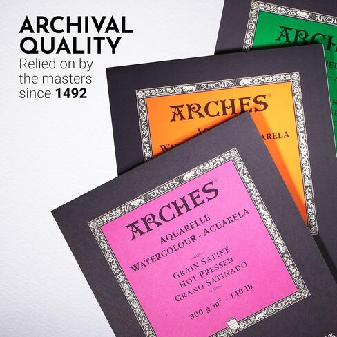 Arches Watercolor Pad 9x12-inch Natural White 100% Cotton Paper - 12 Sheet Arches Watercolor Paper 140 lb Cold Press Pad - Arches Art Paper for Watercolor Gouache Ink Acrylic and More in Saudi Arabia