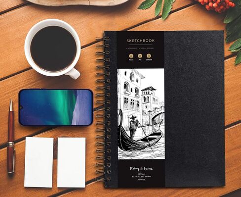 Artist’s Sketchbook Hardcover – 200GSM Very Thick Paper – Large, Spiral Sketch Book for Drawing and Mixed Media – Sketch Pad, Art Book - 8.25 x 11.4, 40 Sheets / 80 Pages in Saudi Arabia