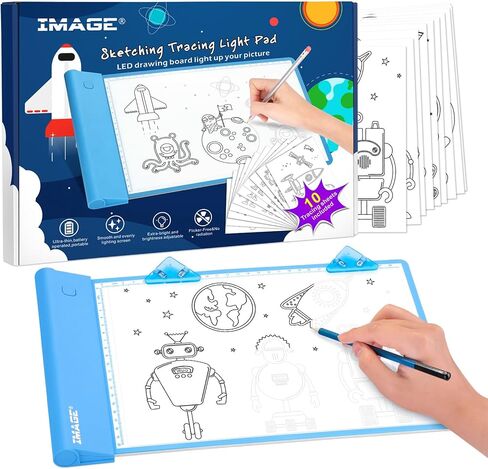 IMAGE لوحة تتبع مضيئة للرسم باللون البرتقالي، لوحة تلوين للأطفال، لعبة هدية للبنات والأولاد (تتضمن 10 أوراق يمكن تتبعها ومشبكين) in Kuwait