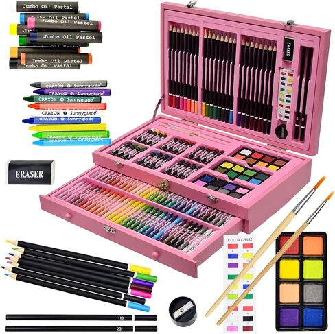 Sunnyglade 145 Piece Deluxe Art Set Wooden Art Box & Drawing Kit Cherry in Kuwait