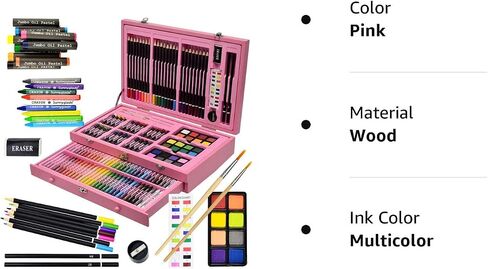 Sunnyglade 145 Piece Deluxe Art Set Wooden Art Box & Drawing Kit Cherry in Kuwait