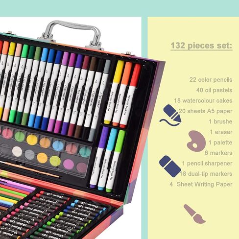 مجموعة دارناسوس الفنية المكونة من 132 قطعة، مجموعة ألوان احترافية فاخرة، مجموعة فنية للأطفال والكبار، مع حقيبة محمولة مدمجة in Kuwait