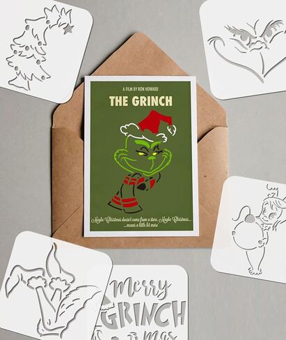 24PCS Small Grinchs Christmas Stencils for Painting,3x3Inch Reusable Christmas Stencils for Making Christmas Ornaments/Wood Slice/Holiday Cards in Kuwait