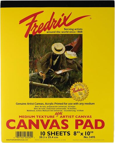 لوحة قماش Fredrix 3495، مقاس 8 × 10 بوصة، جاهزة للطلاء، متينة، يمكن تركيبها عند الجفاف، 10 أوراق لكل وسادة، أبيض in Kuwait