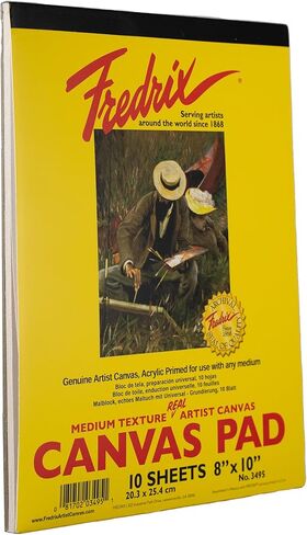 لوحة قماش Fredrix 3495، مقاس 8 × 10 بوصة، جاهزة للطلاء، متينة، يمكن تركيبها عند الجفاف، 10 أوراق لكل وسادة، أبيض in Kuwait