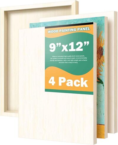4 قطع الواح خشبية، 9 انش × 12 انش، الواح قماش من خشب الصنوبر، لوحات قماشية للطلاء، الواح خشبية للحرف اليدوية، للصب والفنون والحرف اليدوية والرسم وغيرها in Kuwait