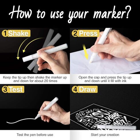 AKARUED Black Acrylic Paint Markers: 8 Pack Black Paint pen, Acrylic Black Paint Marker for Rock Painting, Stone, Wood, Glass, Metallic, Ceramic, Graffiti, Paper, Drawing, Water-Based Paint pens Sets in Kuwait