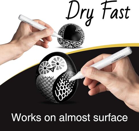 AKARUED Black Acrylic Paint Markers: 8 Pack Black Paint pen, Acrylic Black Paint Marker for Rock Painting, Stone, Wood, Glass, Metallic, Ceramic, Graffiti, Paper, Drawing, Water-Based Paint pens Sets in Kuwait