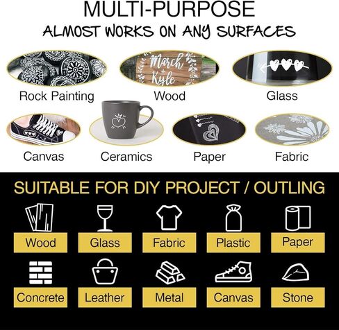 AKARUED Black Acrylic Paint Markers: 8 Pack Black Paint pen, Acrylic Black Paint Marker for Rock Painting, Stone, Wood, Glass, Metallic, Ceramic, Graffiti, Paper, Drawing, Water-Based Paint pens Sets in Kuwait