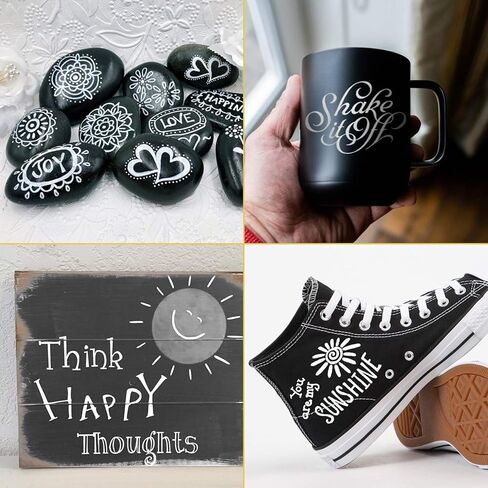 AKARUED Black Acrylic Paint Markers: 8 Pack Black Paint pen, Acrylic Black Paint Marker for Rock Painting, Stone, Wood, Glass, Metallic, Ceramic, Graffiti, Paper, Drawing, Water-Based Paint pens Sets in Kuwait