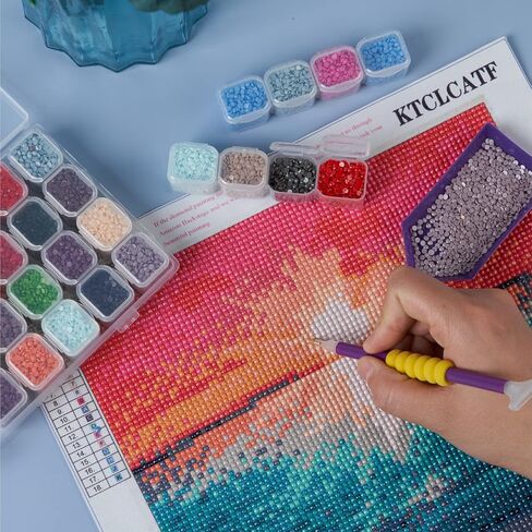 أدوات وإكسسوارات الرسم الماسي DIY من KTCLCATF، مجموعات أقلام رسم متعددة الأحجام للبالغين لصنع ملاقط فنية ماسية لاصقة لتصحيح الماس 28 صندوق تخزين (بنفسجي 25 قطعة) in Kuwait