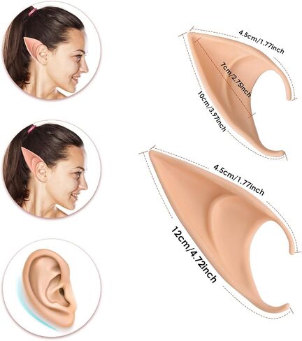 Yolev 2 Pairs Fairy Pixie Elf Ears, Latex Fairy Pixie Elf Masquerade Accessories Halloween Christmas Vampire Anime Ears Cosplay in Saudi Arabia