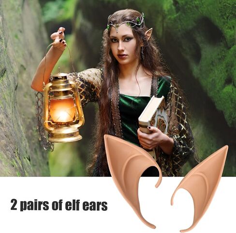 Yolev 2 Pairs Fairy Pixie Elf Ears, Latex Fairy Pixie Elf Masquerade Accessories Halloween Christmas Vampire Anime Ears Cosplay in Saudi Arabia