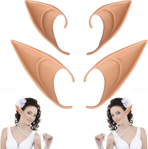 Yolev 2 Pairs Fairy Pixie Elf Ears, Latex Fairy Pixie Elf Masquerade Accessories Halloween Christmas Vampire Anime Ears Cosplay in Saudi Arabia