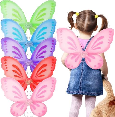 او جي او دي اجنحة جنية على شكل فراشة للبنات من 5 قطع، اجنحة زي فراشة للاطفال، اجنحة الاميرة الجنية لحفلات اعياد الميلاد in Kuwait