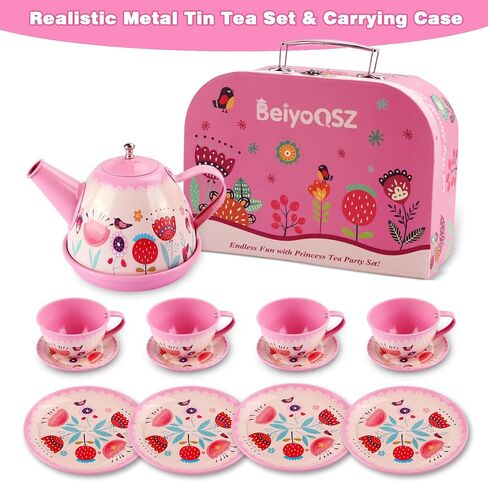 Tea Party Set for Little Girls, Princess Tea Time Toy with Food Sweet Treats Playset Carrying Case, Tea Set Birthday Gift Toys for 3 4 5 6 7 8 Year Old Girls Todler in Kuwait