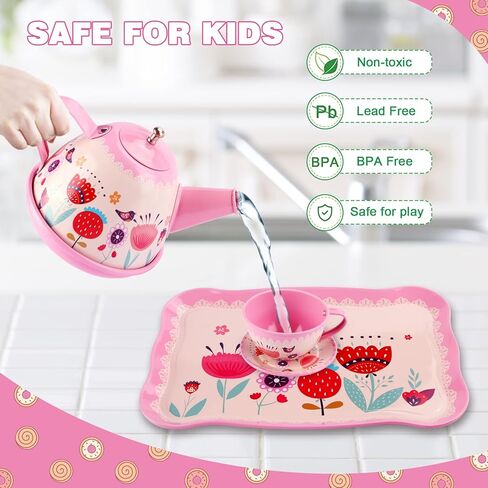 Tea Party Set for Little Girls, Princess Tea Time Toy with Food Sweet Treats Playset Carrying Case, Tea Set Birthday Gift Toys for 3 4 5 6 7 8 Year Old Girls Todler in Kuwait