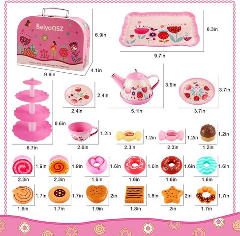 Tea Party Set for Little Girls, Princess Tea Time Toy with Food Sweet Treats Playset Carrying Case, Tea Set Birthday Gift Toys for 3 4 5 6 7 8 Year Old Girls Todler in Kuwait