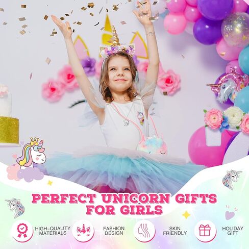 مجموعة شنط بتصميم يونيكورن للبنات الصغيرات من 5 قطع، مجموعة هدايا كروس للحفلات التنكرية وهدايا اعياد الميلاد والمجوهرات واللعب التظاهري واكسسوارات عيد الميلاد، للبنات، مقاس واحد، خليط معدني، قطيفة, in Kuwait