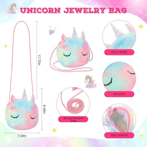 مجموعة شنط بتصميم يونيكورن للبنات الصغيرات من 5 قطع، مجموعة هدايا كروس للحفلات التنكرية وهدايا اعياد الميلاد والمجوهرات واللعب التظاهري واكسسوارات عيد الميلاد، للبنات، مقاس واحد، خليط معدني، قطيفة, in Kuwait