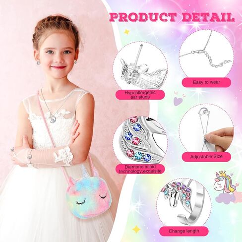 مجموعة شنط بتصميم يونيكورن للبنات الصغيرات من 5 قطع، مجموعة هدايا كروس للحفلات التنكرية وهدايا اعياد الميلاد والمجوهرات واللعب التظاهري واكسسوارات عيد الميلاد، للبنات، مقاس واحد، خليط معدني، قطيفة, in Kuwait