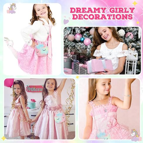 مجموعة شنط بتصميم يونيكورن للبنات الصغيرات من 5 قطع، مجموعة هدايا كروس للحفلات التنكرية وهدايا اعياد الميلاد والمجوهرات واللعب التظاهري واكسسوارات عيد الميلاد، للبنات، مقاس واحد، خليط معدني، قطيفة, in Kuwait